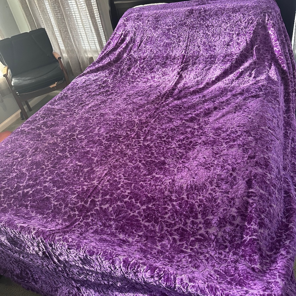 Retro Elvis  vibes purple crushed velvet floral bed cover full size cotton dyed